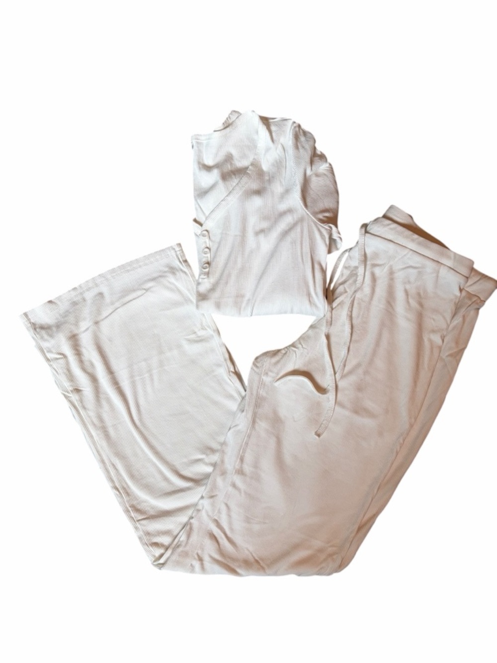 Women's White Ribbed Lounge Set - Picture 1 of 5